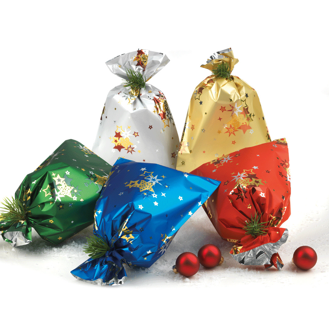 Sacchetti da regalo metallizzati con fantasia a stelle