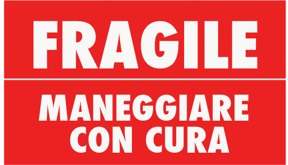 Etichette di spedizione prodotti fragili - Lunghezza -mm- 114 - Larghezza -mm- 74 - Colore rosso/bianco - 