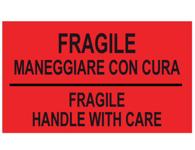 Etichette rettangolari di spedizione bilingue - Lunghezza -mm- 120 - Larghezza -mm- 70 - Colore rosso stampa nero - 