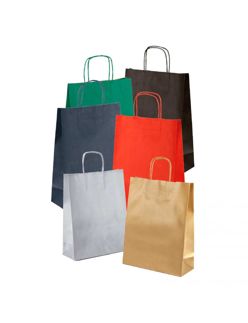 Shopper di Carta con Manico in Carta Ritorta 23x10x32 Confezione da 25 unità Blu 