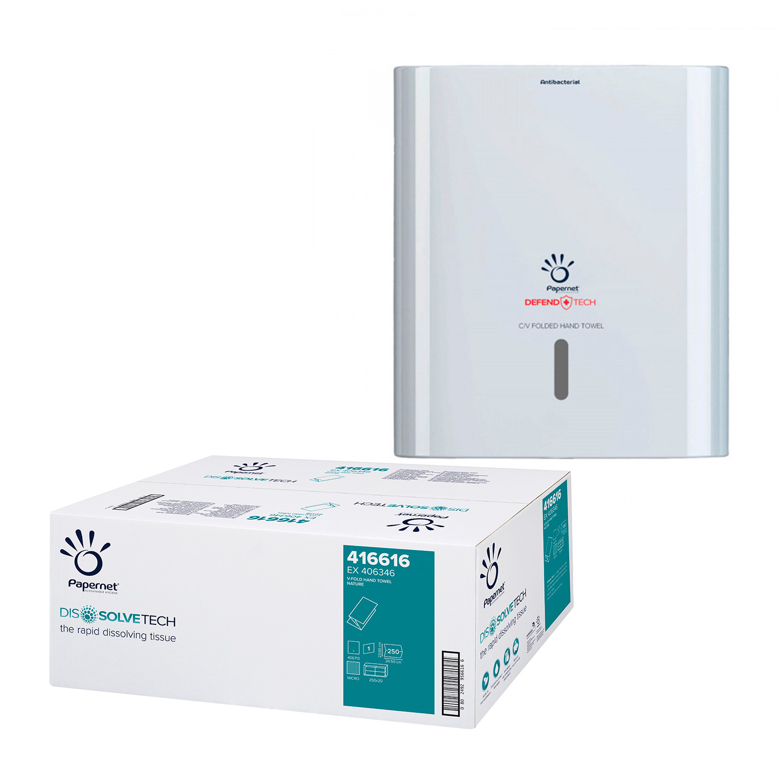 Kit carta asciugamani piegata a V e dispenser da muro
