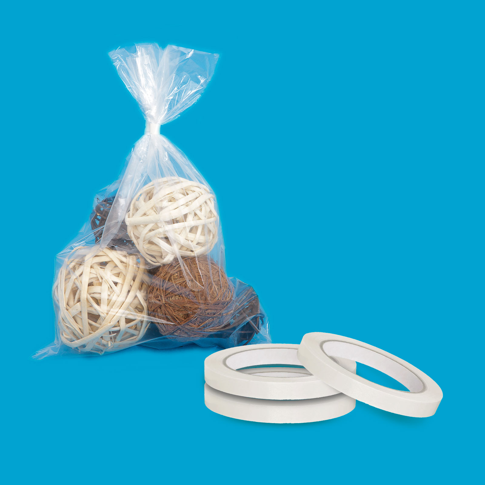 Kit 2000 sacchetti trasparenti PE 30 my e 16 rotoli nastro