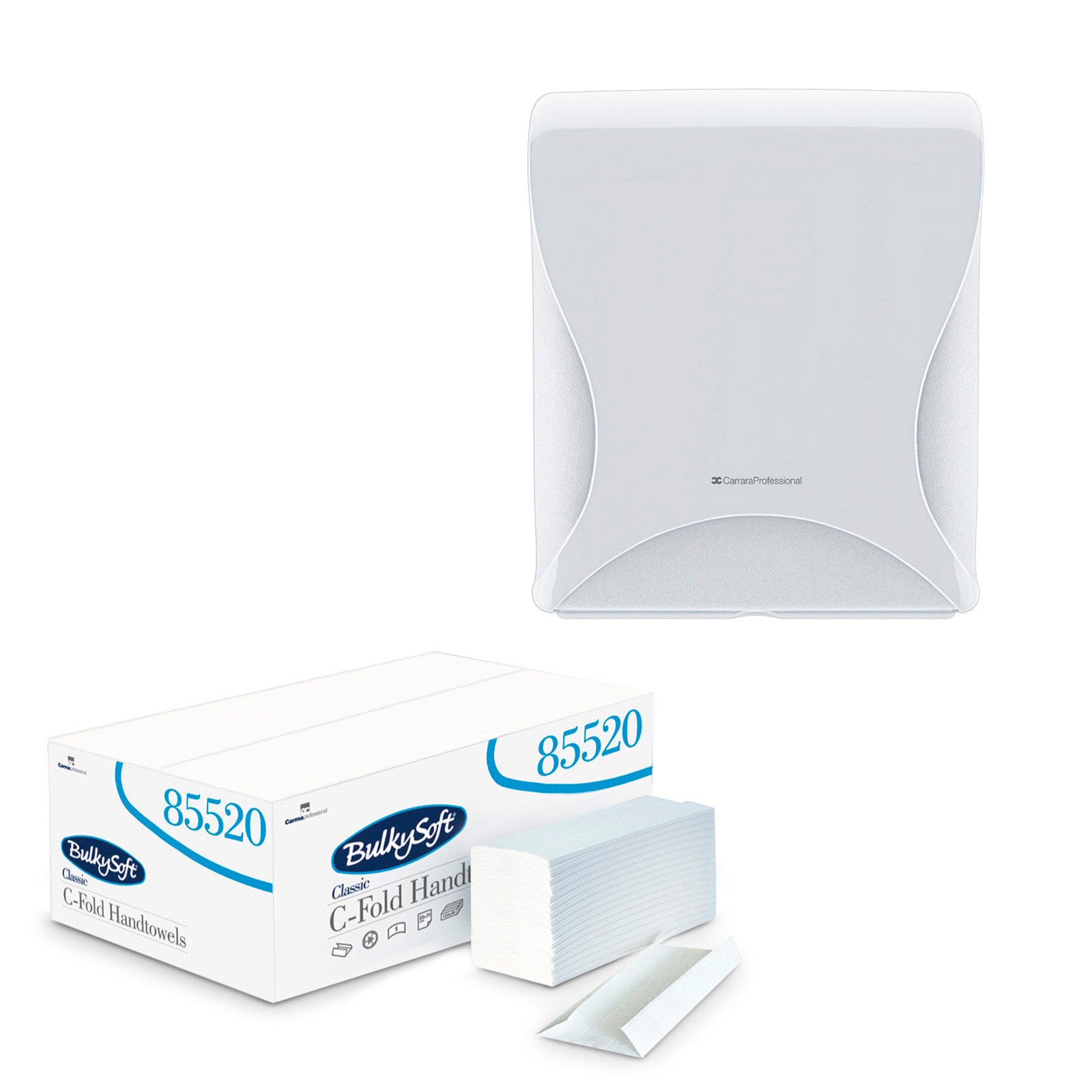 Kit carta asciugamani piegata a C e dispenser da muro