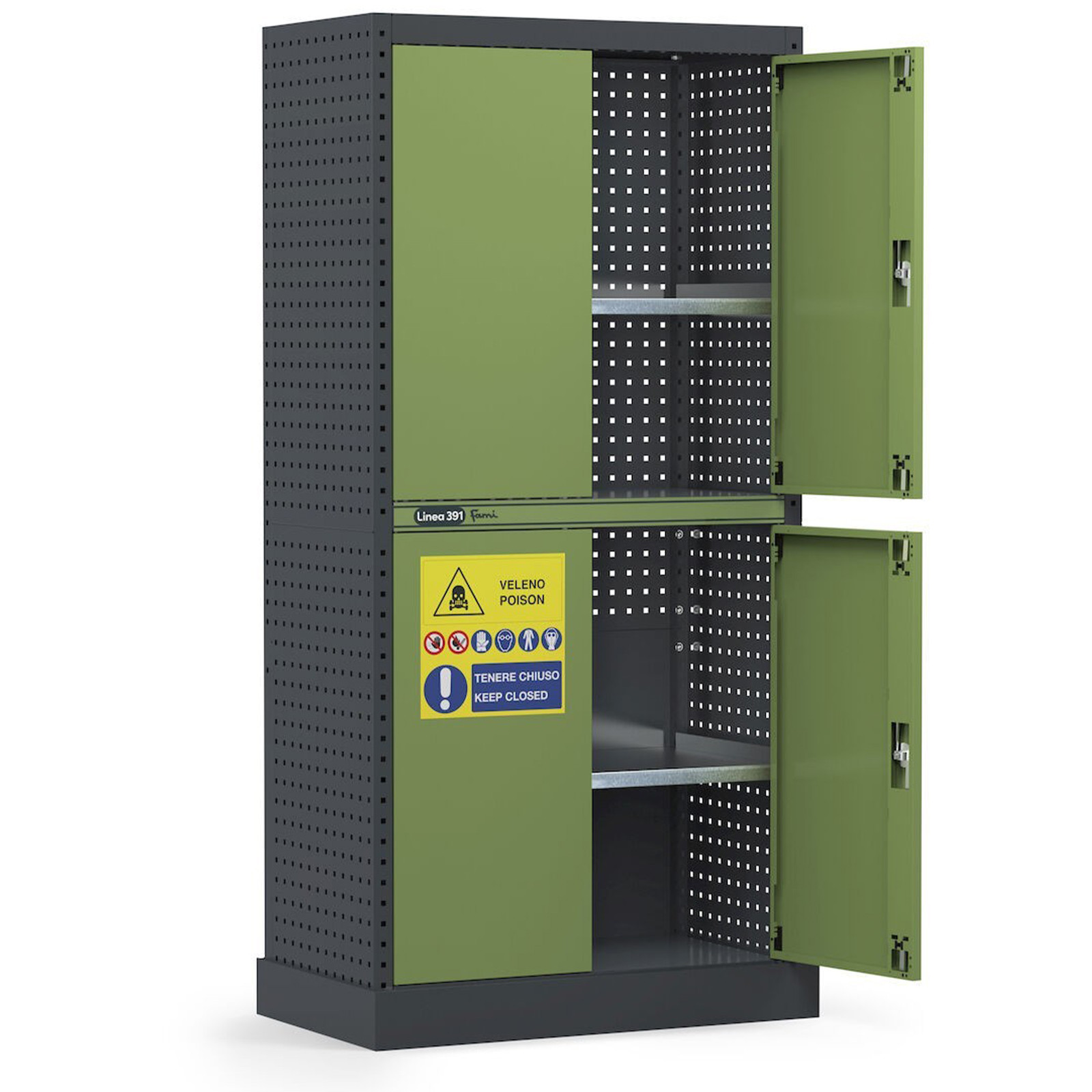 Armadio per fitosanitari, pesticidi e prodotti chimici con vasta stagna esterna L944 x P540 x H1900 mm